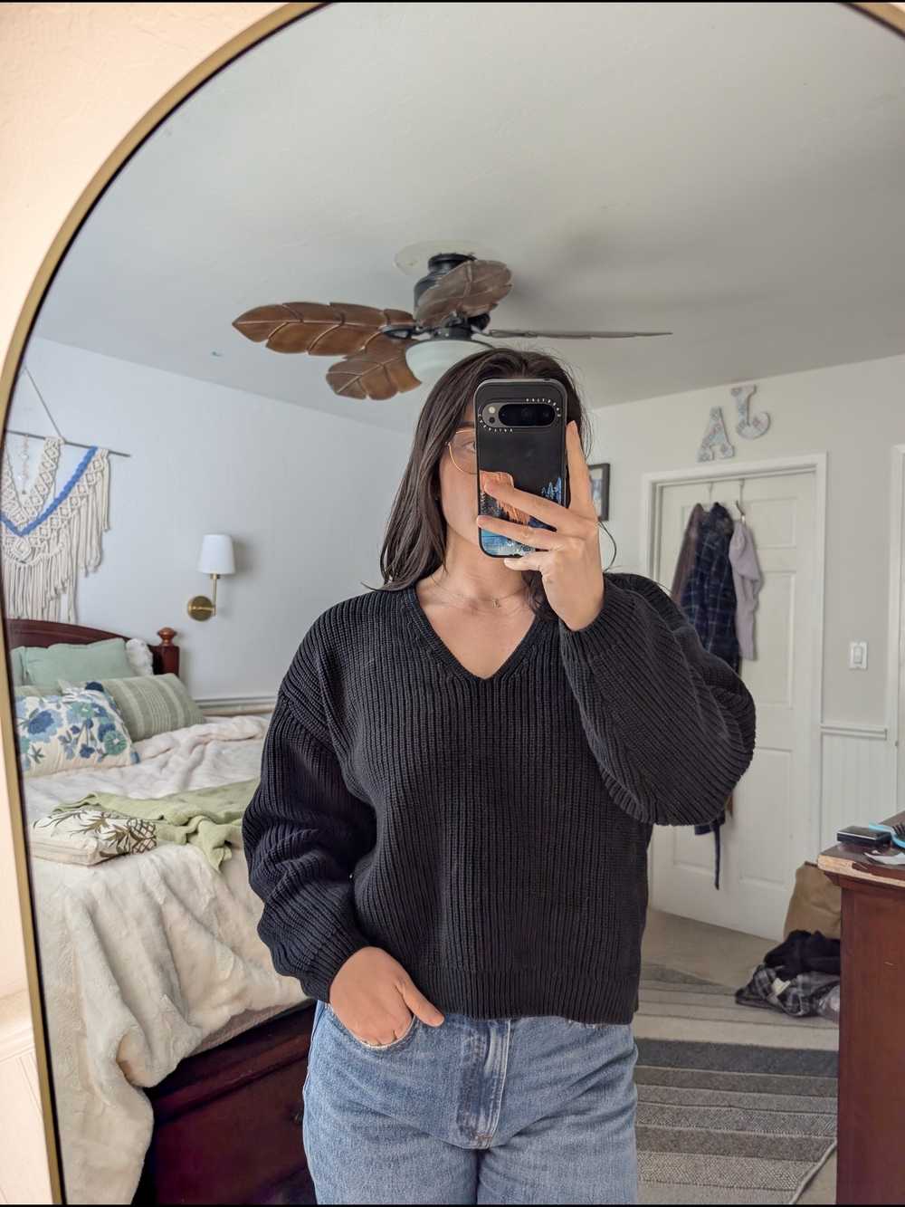 Quince Black V-Neck Ribbed Sweater